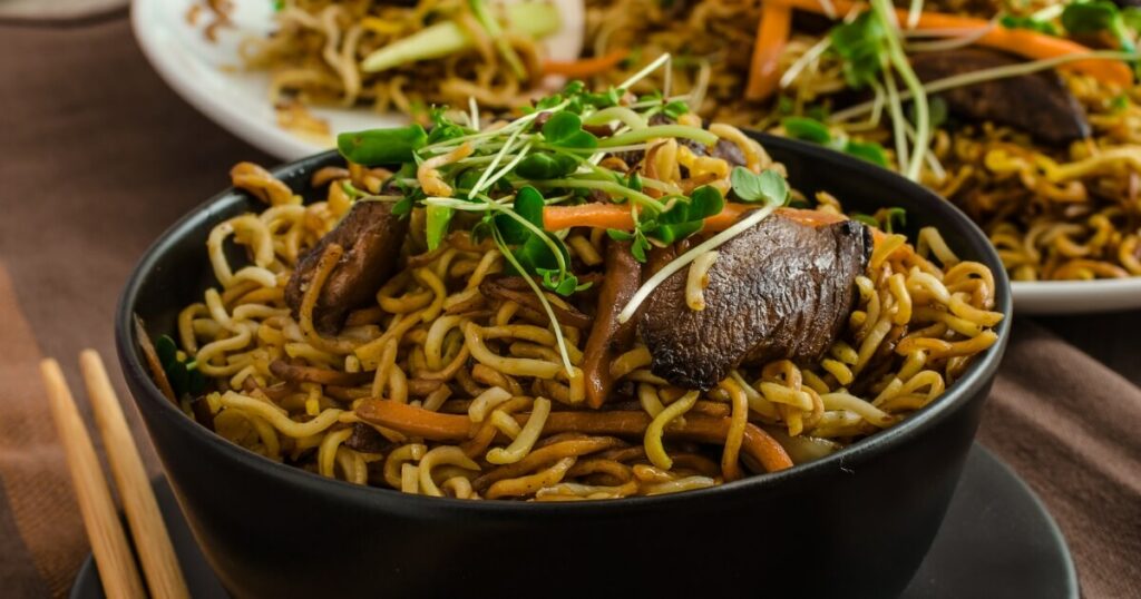 Asian noodles with microgreens