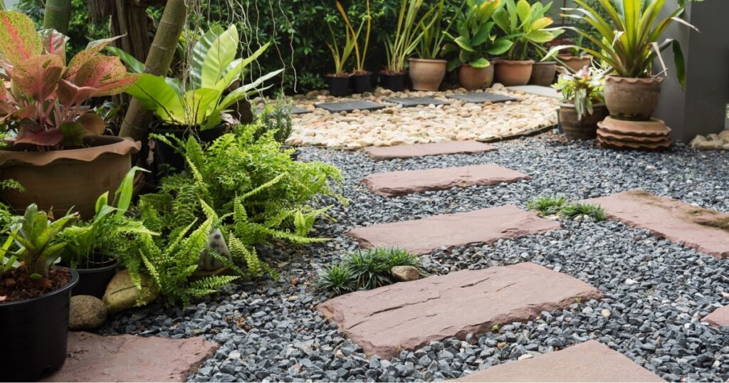 make backyard look bigger diagonal paving pattern
